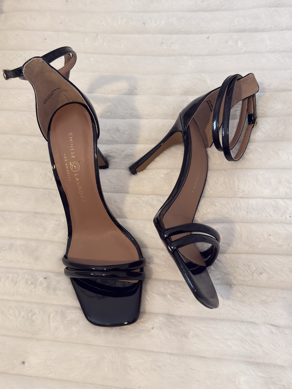Chinese Laundry Black Patent Ankle-Strap Stiletto Sandals